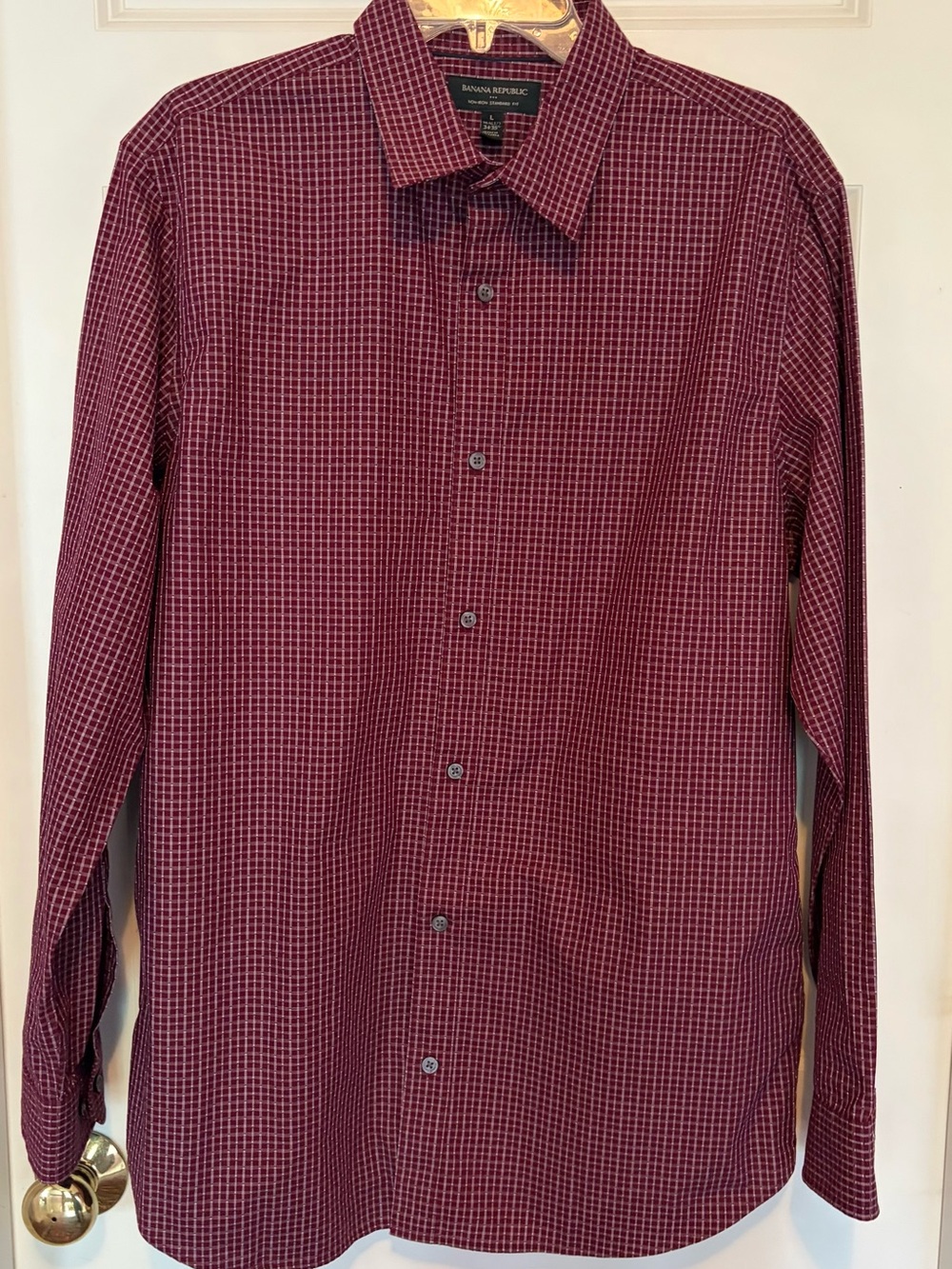Banana Republic Men's Burgundy Check Long Sleeve Dress Shirt